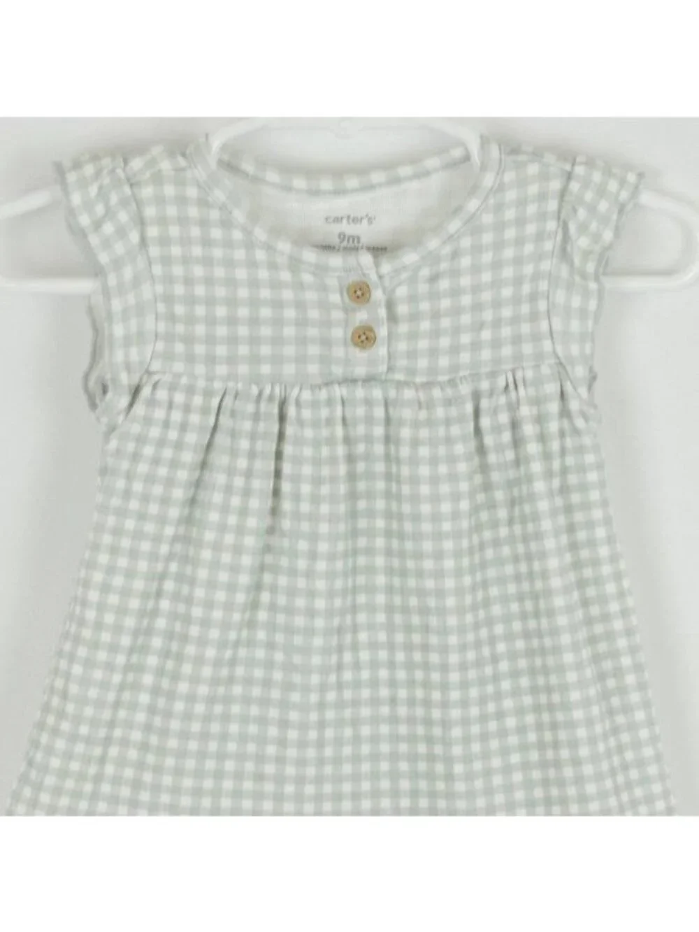 Carter's Infant Size 9 Months Green White Plaid Cap Sleeve Bodysuit Dress